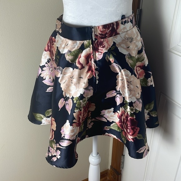 Jodi Kristopher Navy Blue Pink Floral Rose Tulle Petticoat Mini Skirt Junior 3 - Picture 3 of 8